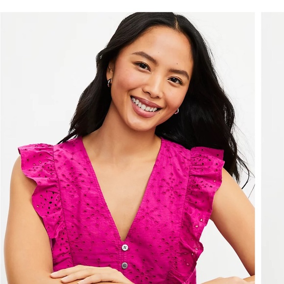 NWT LOFT Eyelet Button Ruffle Swing Dress - Picture 4 of 7